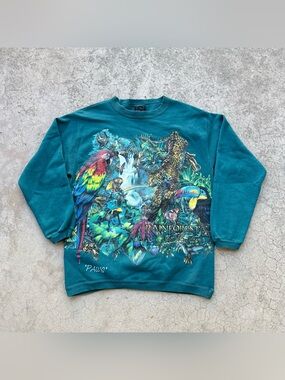 Vintage 90’s RAINFOREST ‘PAWS’  Habitat All Over Print Sweater Sz Medium